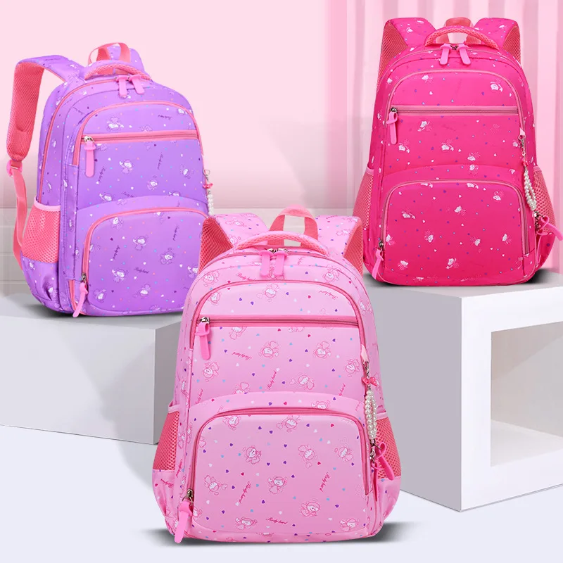 Mochila escolar con estampado de dibujos animados para estudiantes de primaria, mochila bonita de gran capacidad, ligera, impermeable, con apertura lateral