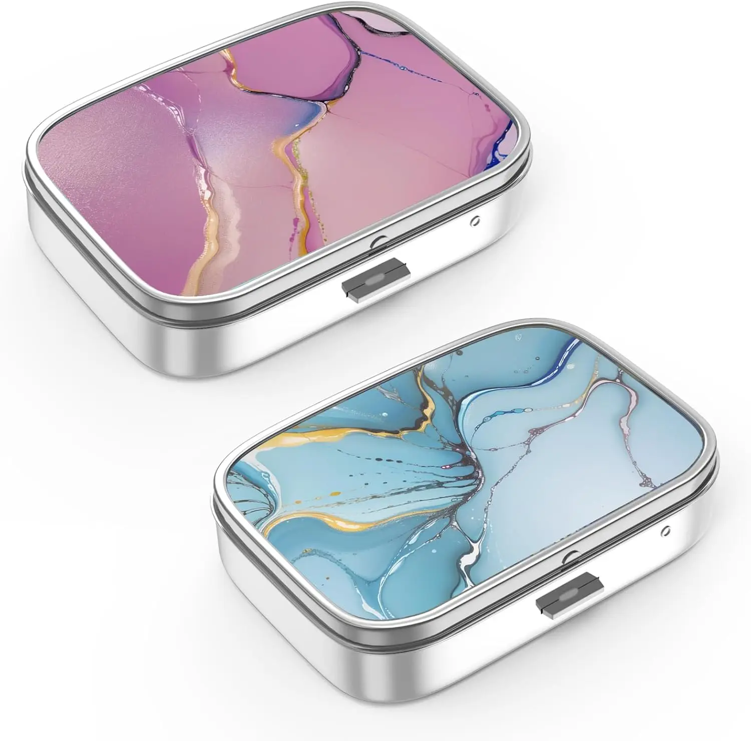 

Portable 2-Compartment Pill Box, Small Metal Case for Vitamins & Supplements (2PCS)
