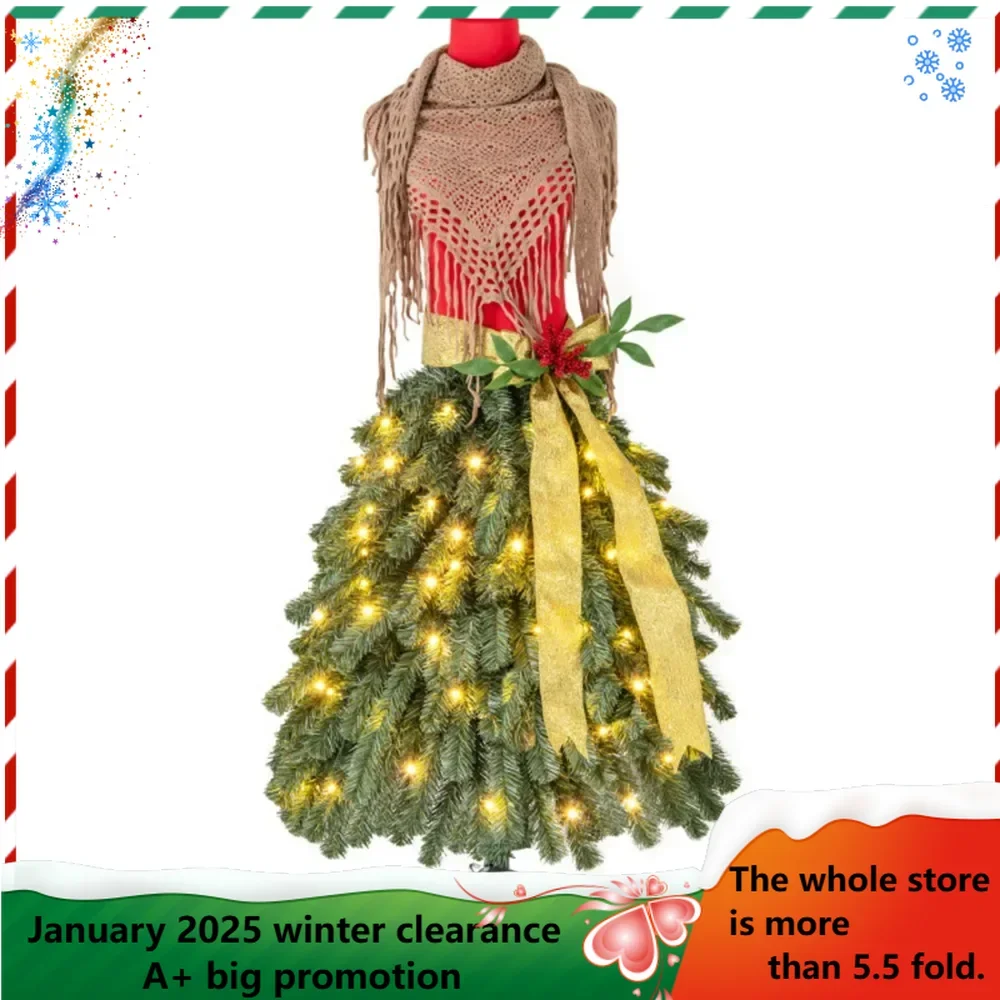 5 FT Pre-lit Mannequin Artificial Christmas Tree Dress Form Christmas Tree Skirts premium metal stand Materia