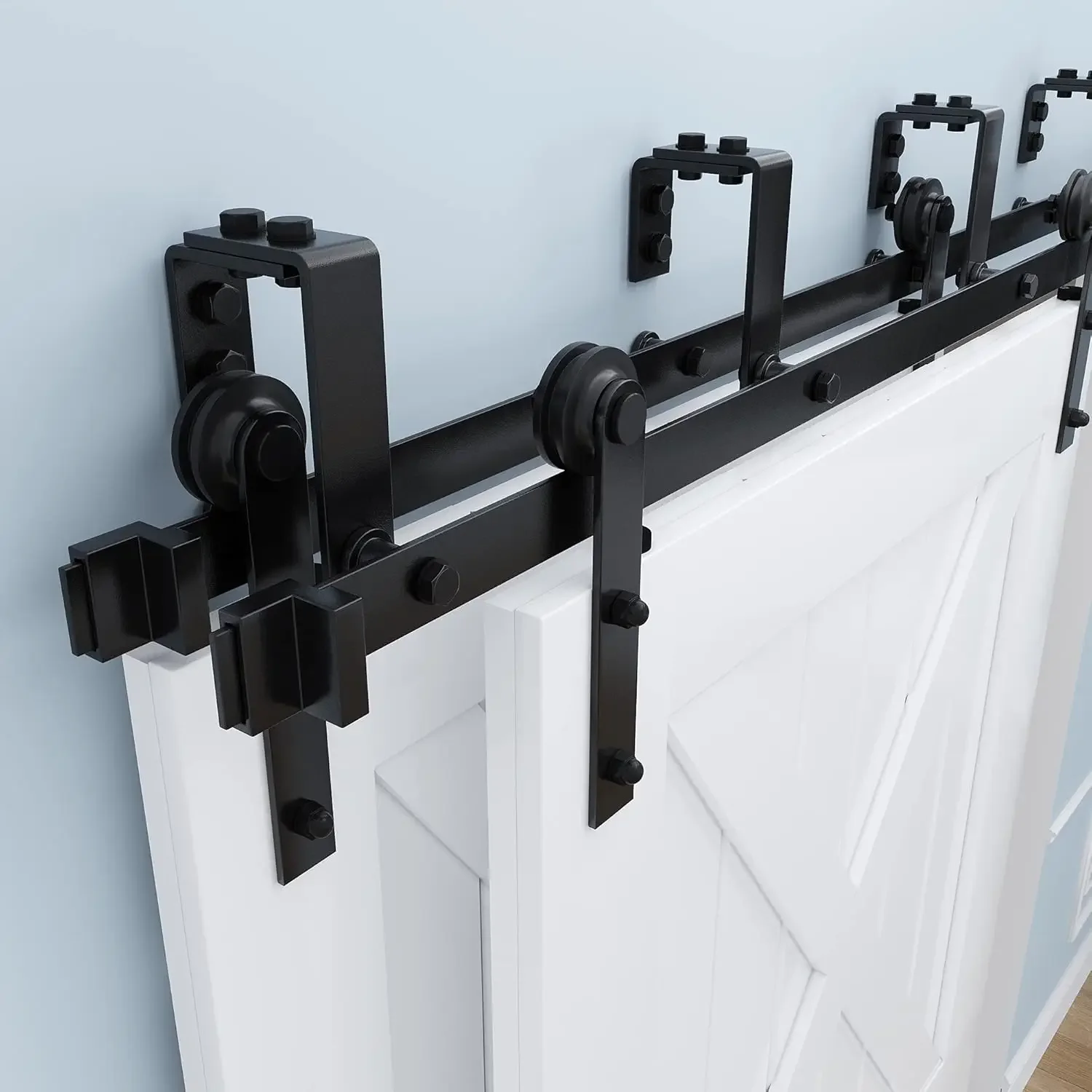 

Bypass Barn Door Hardware Kit Double Track Low Ceiling Bracket with Metal Hanger for Double Sliding Barn Door (7.5