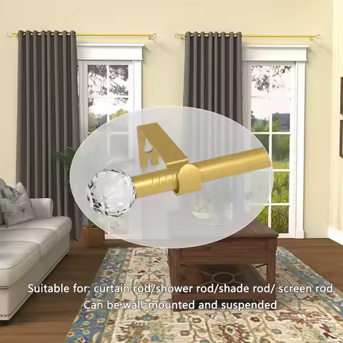 5/ 8inch Iron Spliced Roman Rod, Gold Curtain Rod, Decorative Head Is in a Transparent Crystal Style, Can Be Used to Install Curtains, Sheer Curtains, Shower Curtains, Suitable for Windows from 28inch to 144inch The Curtain Rod Bracket Set Is Easy to Install, Strong and Durable. This Curtain Rod Is Perfect for Use in the Bedroom, Kitchen, Living Room, Dining Room, or Office. It Has a Modern and Luxurious Style, Visually Simple and Beautiful.