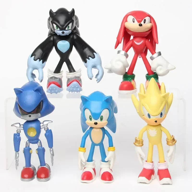 

5pcs Set Cute Sonic The Hedgehog PVC Character Toy Hedgehog Shadow Tail Figure 14cm Model Doll Children Animal Toy Birthday Gift