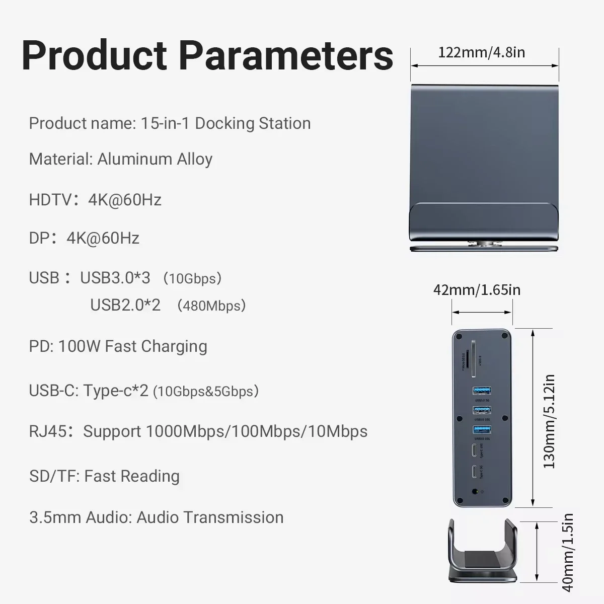 Imagem -06 - Docking Station Usb c para Macbook pc 16 em Hub com Dual 4k Hdmi Displayport Portas Usb 100w pd Áudio sd tf Ethernet