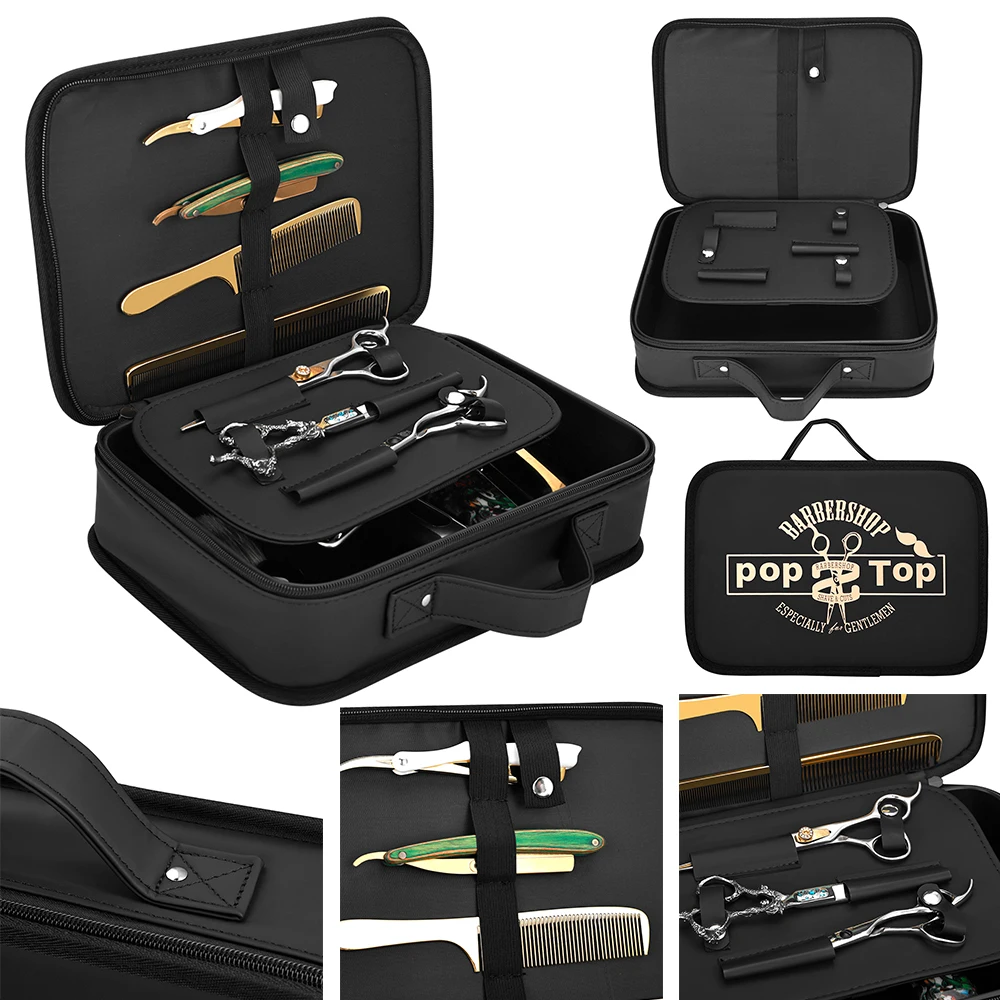 Vintage Barbershop Barber Tool Storage Case,Portable Waterproof Hairdressing Scissors Clipper Travel Bag With Fixed Elastic Slot