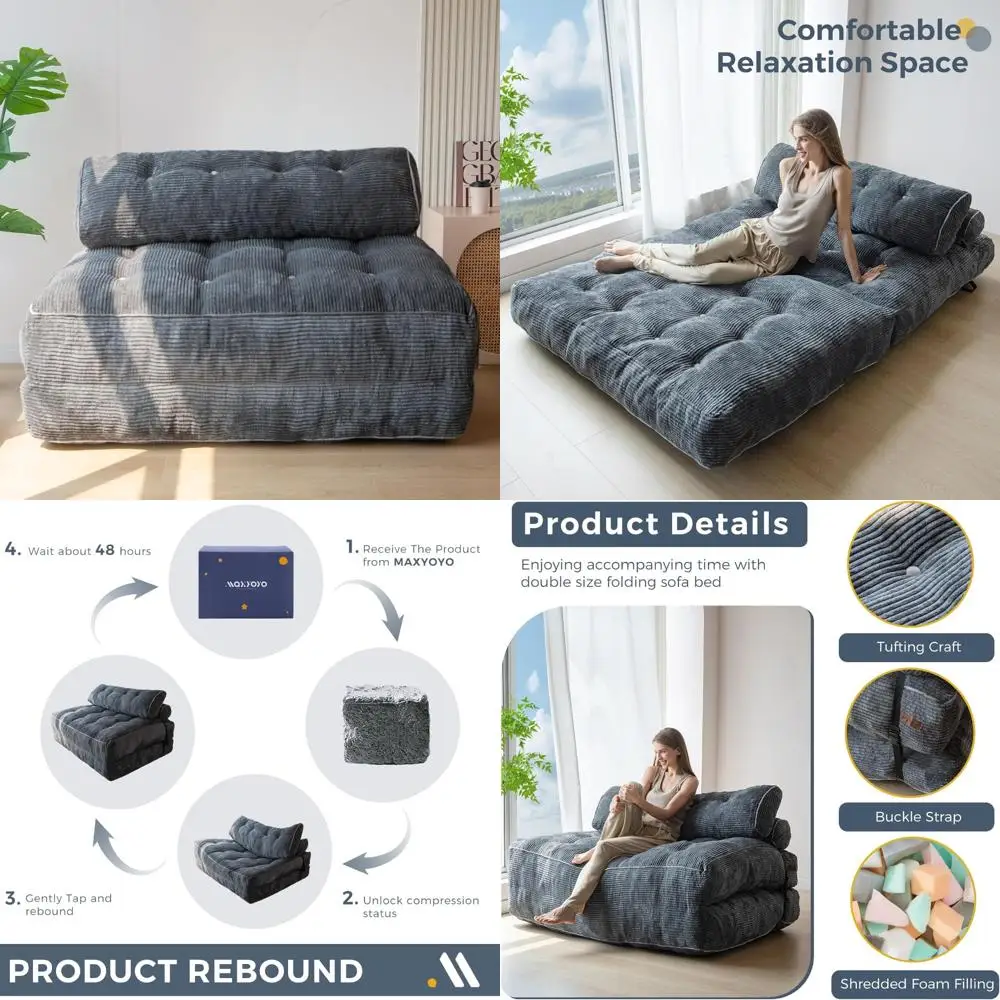 Sofá-cama conversível com travesseiro e suporte para as costas, cadeira-cama dobrável portátil
