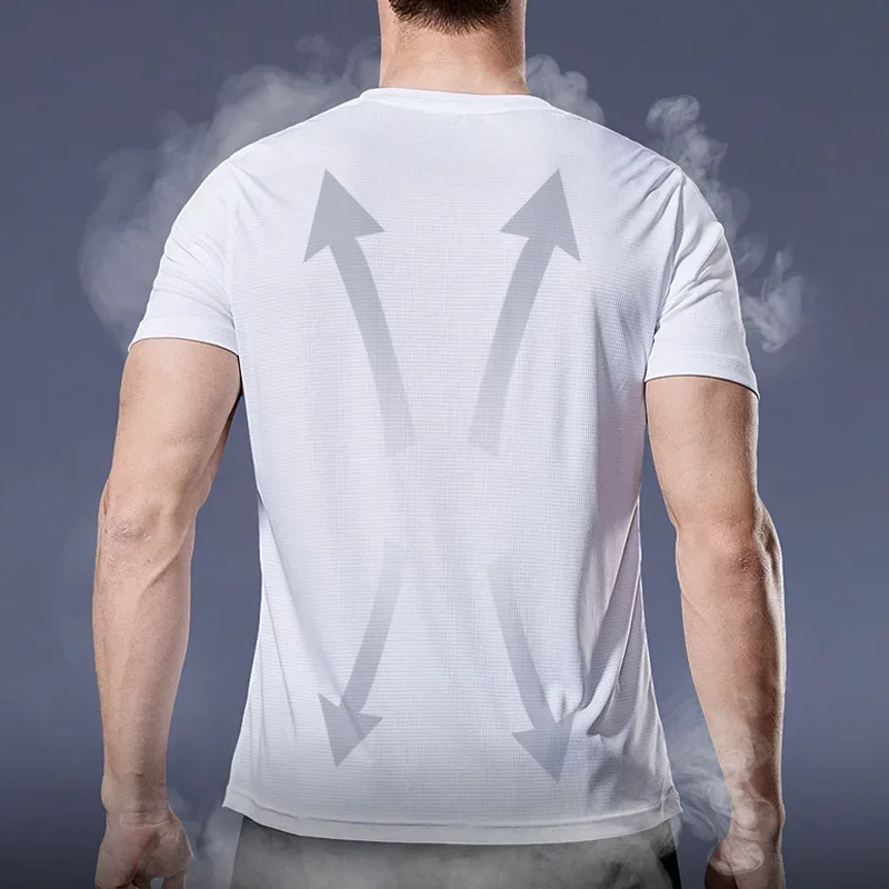 1pc Men\'s Summer Sports T-shirt Ice Silk Loose Quick-drying Fitness Half-sleeved Top Casual Cool Breathable Short-sleeved