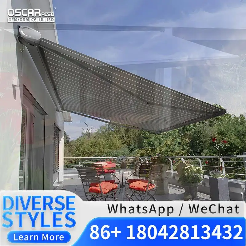 Custom Motorized Outdoor Aluminum  Waterproof Acrylic Fabric Sunshade for Patios Gardens Decks Retractable Awning
