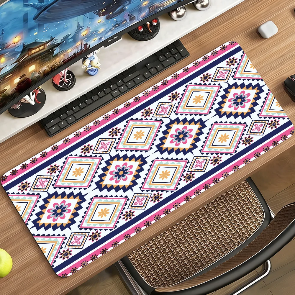 Ethnic Geometric Pattern Mouse Pad For Office Gaming And Keyboards Non-Slip Large Waterproof