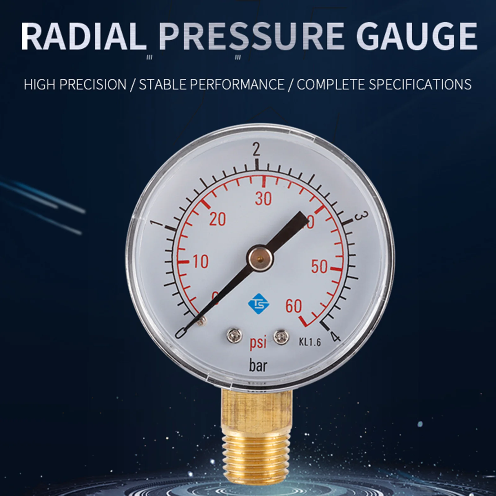 0-60 PSI Manometer 1/4 NPT Bottom Mount Pool Pump Pressure Gauge Replacement for Swimming Pool Spa and Aquarium Valve Filter