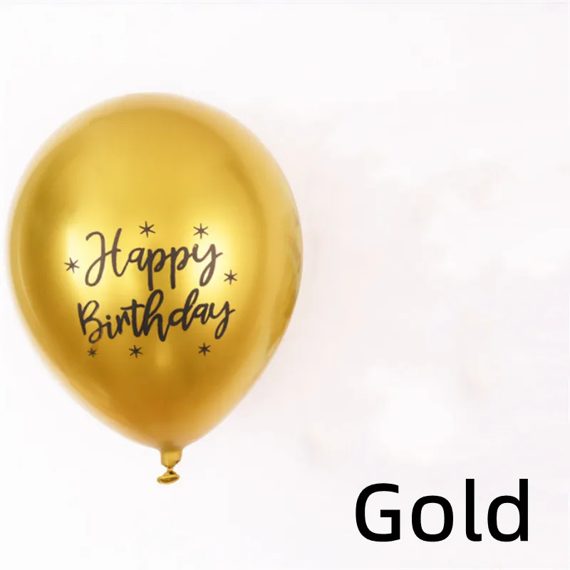 10Pcs 12 inch Happy Birthday Print Metal Chrome Balloon Birthday Party Sequins Latex Balloon Decorative Supplies