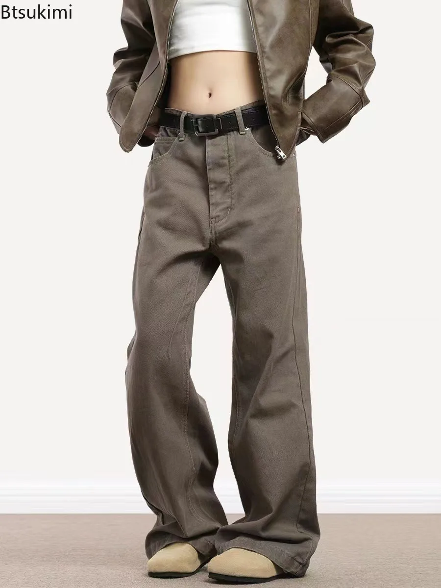 

Джинсы в американском стиле в стиле ретро, весенне-осенние мужские прямые джинсовые брюки Y2k, уличная одежда для пар, свободные повседневные потертые хлопковые джинсы, брюки