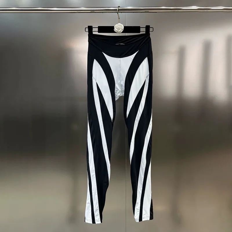 WTHT 2024 Autumn Trendy Women's Patchwork Control Color Striped Design Elastic Pants Fashion High Waist Trousers Female 1LS181