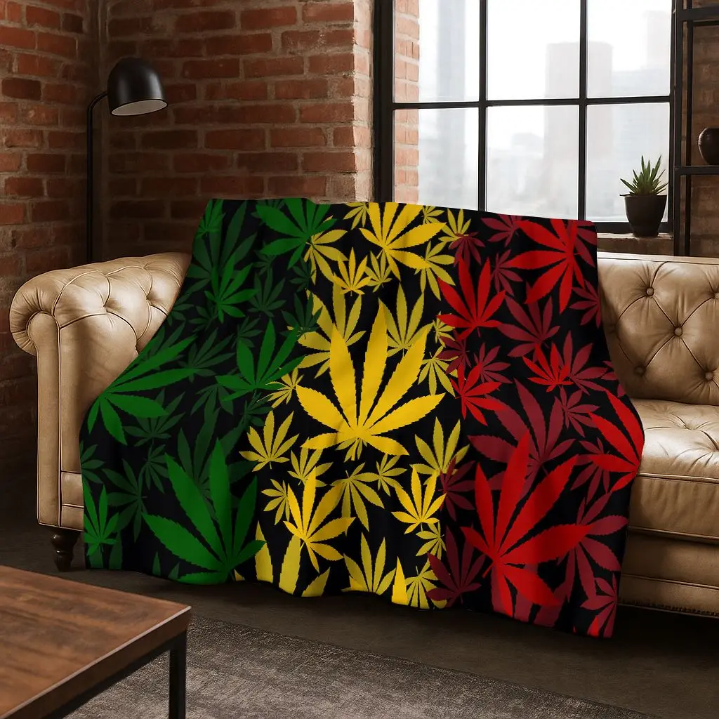 3D Smoke Maple Weed Plants Death Skull Cartoon Flannel Blanket,Cozy Soft Throw Blanket for Home Bedroom Bed Sofa Cover Gift