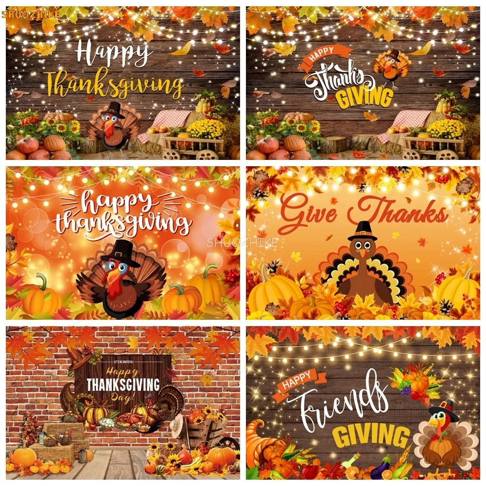 

Autumn Thanksgiving Day Photography Backdrop Fall Pumpkin Turkey Farmhouse Barn Harvest Baby Portrait Photo Background Decor