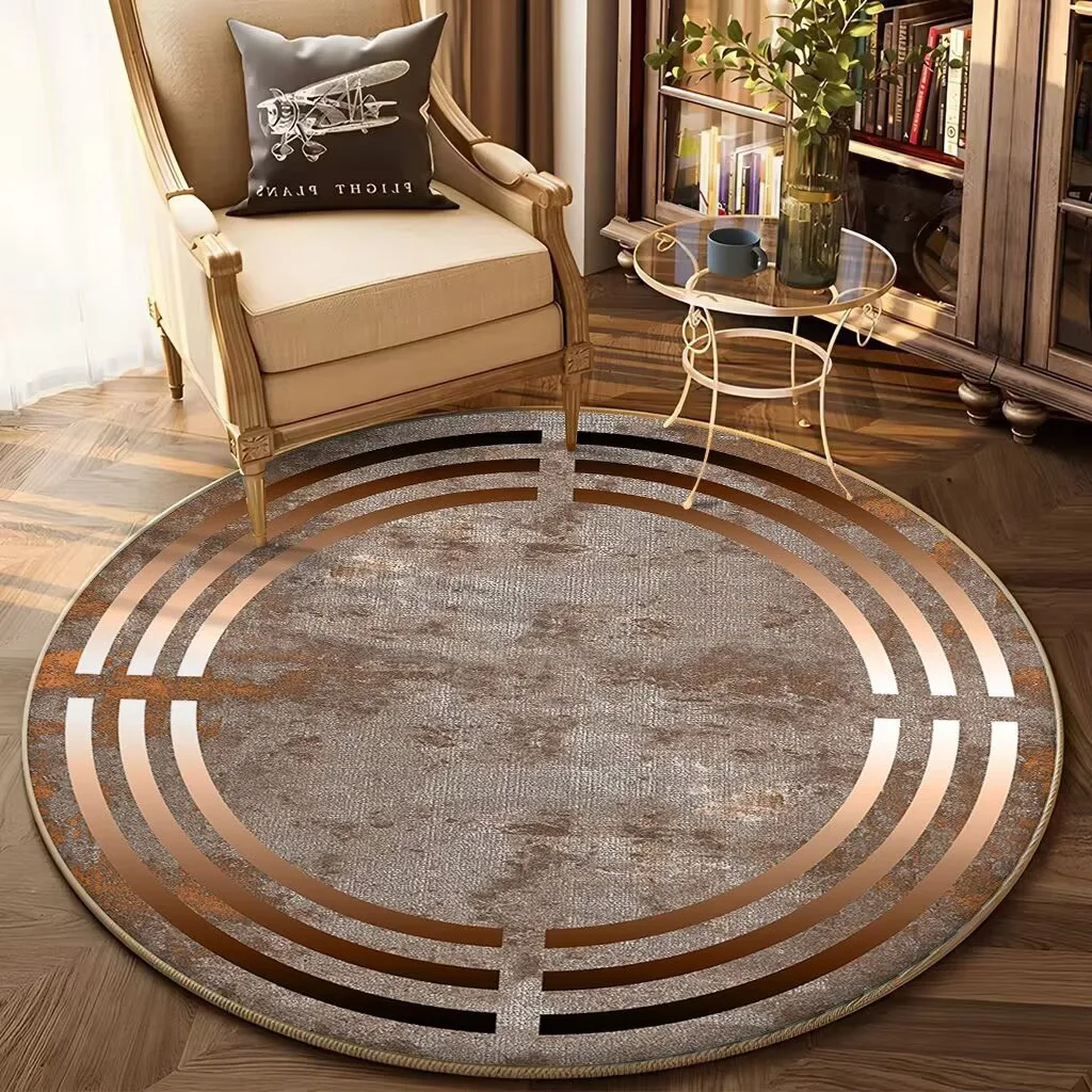 European Golden Luxury Round Carpet Living Room Sofa Large Rugs Comfortable Bedside Non Slip Carpet in Bedroom Coffee Tables Mat