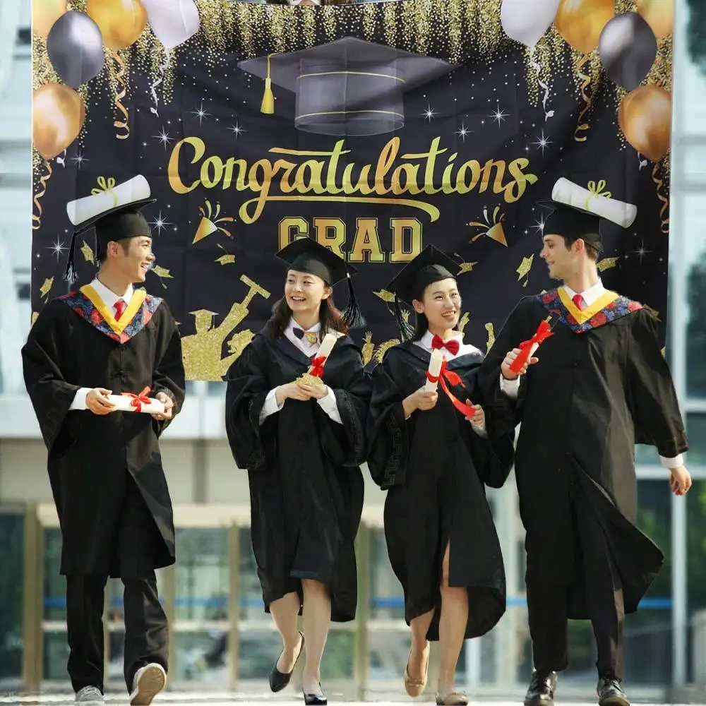 تهنئة غراد التخرج التصوير خلفية احتفال البوليستر الخريجين خلفية بريق سعيد التخرج راية #3