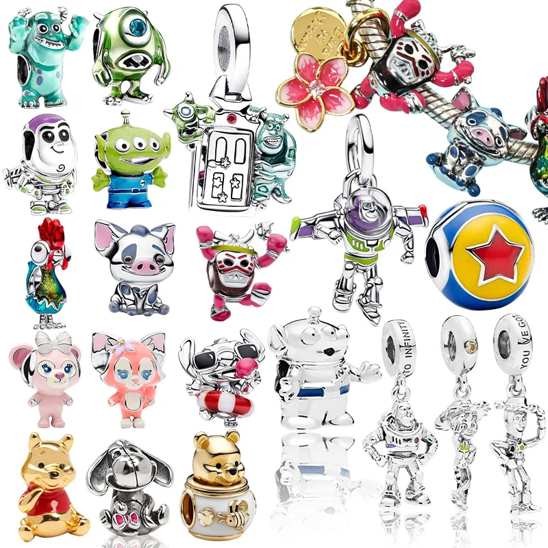Disney Cartoon Charms Lilo Stitch Moana Toy Story Winnie Beads, DIY Bracelet Necklace Spacer Beads, Women Fashion Jewelry Gifts