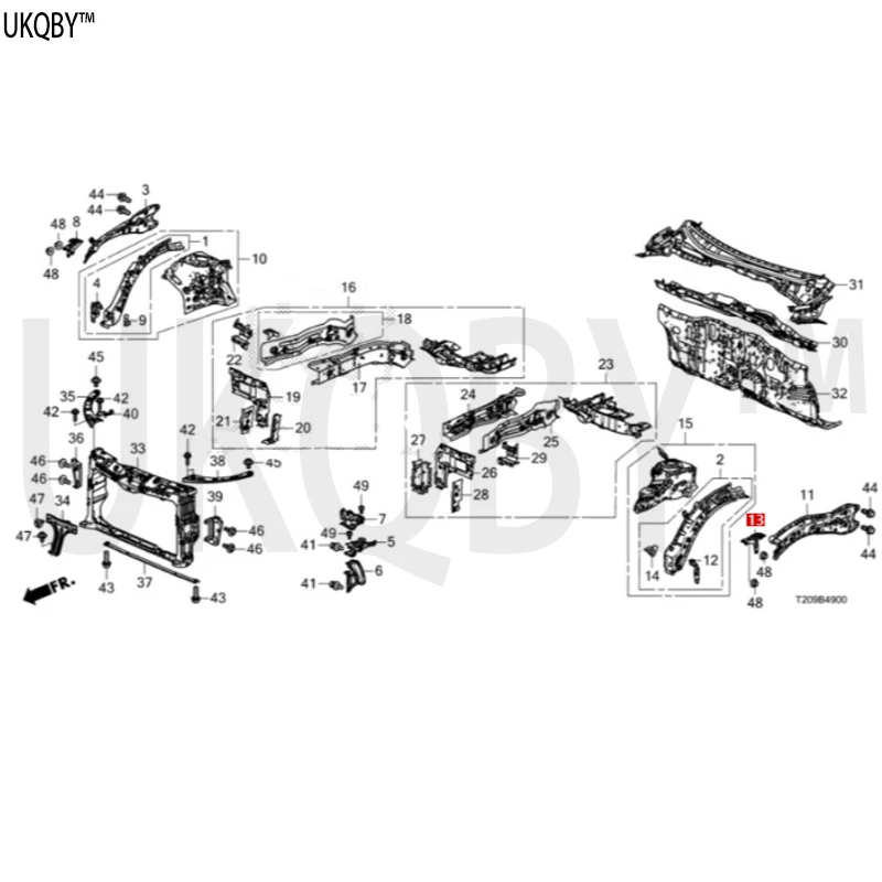 Extension, R. FR. BULKHEAD, right front bracket of dashboard 60639T20A00ZZ 60739T20A00ZZ