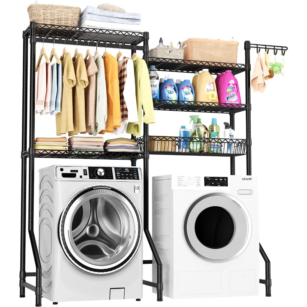 Over Washer and Dryer Shelves,Heavy Duty Laundry Room Storage Organization Clothes Drying Rack,5 Tier Adjustable Storage Baskets