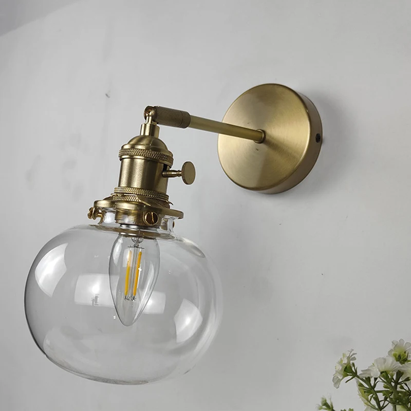 Nordic Minimalist Wall Lamp Retro Brass Wall Light Bedroom Bedside Corridor Lighting Bracket Light Hotel Study Indoor LED Lamps
