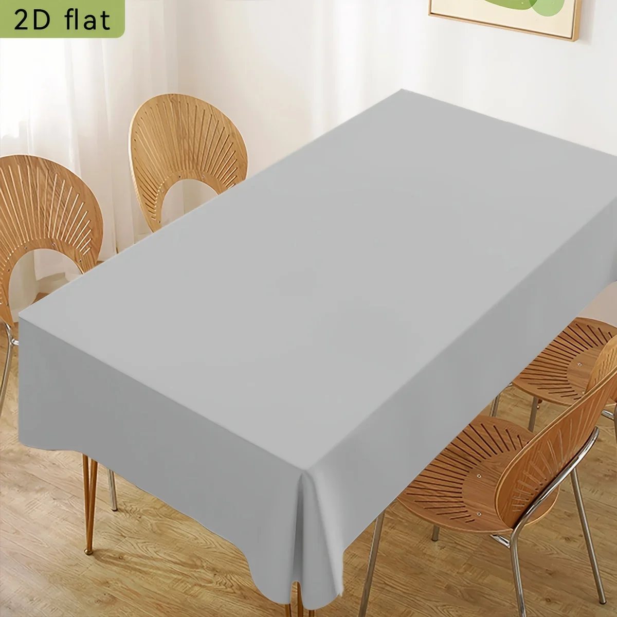 One light gray solid-color tablecloth, 2D flat decoration for rectangular kitchen and dining table.