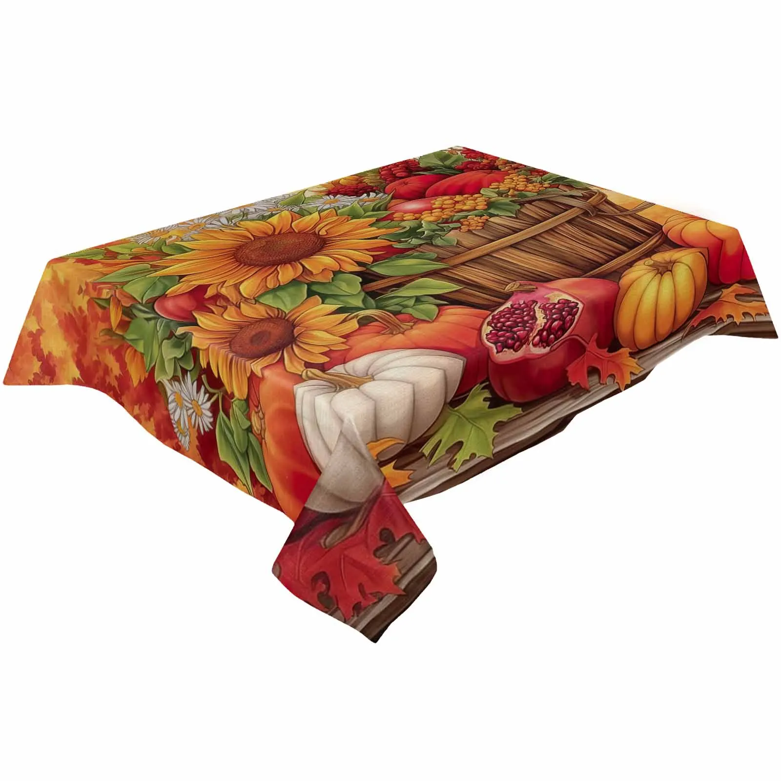 

Sunflower Pumpkin Maple Leaf Pomegranate Tablecloth Holiday Dining Table Decor Table Cover Rectangular Wedding Decor Tablecloth