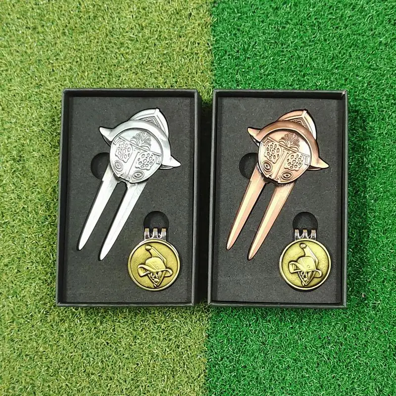 Golf Divot Tool Zinc Alloy Golf Repair Fork Magnetic Golf Ball Marker With Hat Clip Golfs Club Groove Cleaner Set Golfer Gift