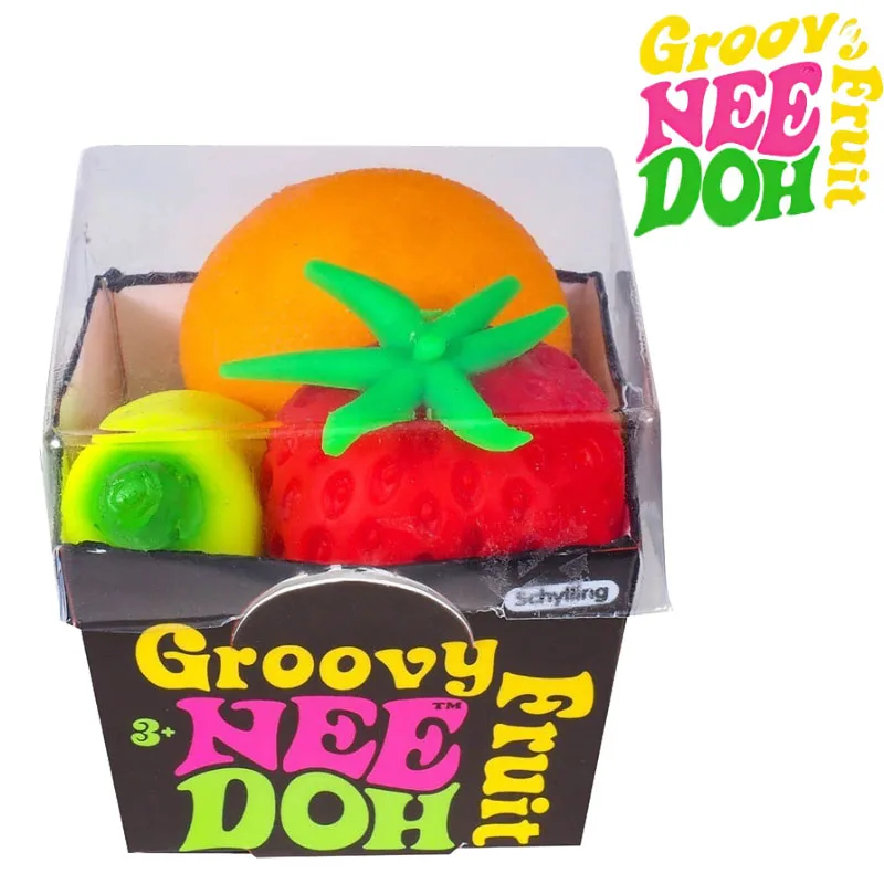 Image of Groovy Nee Doh Schylling Frucht-Stressball, Elastisches Weiches Quetschspielzeug, Banane Erdbeere Orange Squeeze Sensorisches Spielzeug