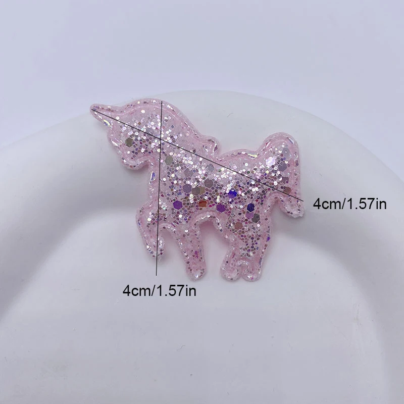 40 Stück 4CM Glitzernde Einhorn-Applikationen zum Aufnähen, DIY Handgemachte Haarspangen & Stoff-Dekorationszubehör – Detail 8