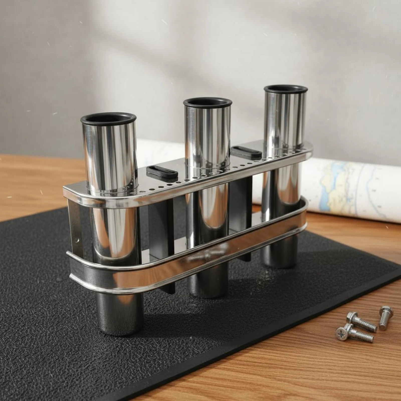 3 Tube Rod Holder Fixed Mount Stainless Steel Rod Rack ABS Inserts Easy Install for Anglers
