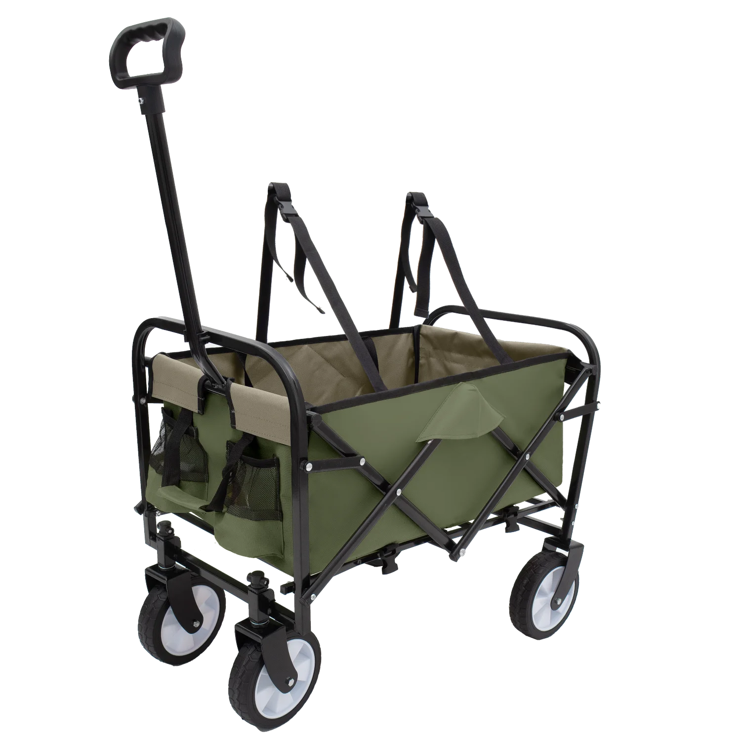 Collapsible Foldable Wagon Cart with strapping system, Beach Wagon , Utility Cart , Utility Wagon Grocery Cart for Camping Shopp