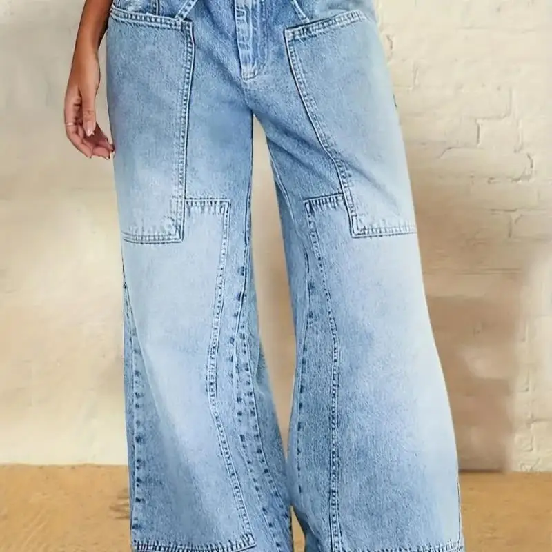 

2025 New Cross-Border Multi-ket Denim Jeans Light Blue Cotton Women's High Waist Jeans Youthful Trend ort Sve V-Ne