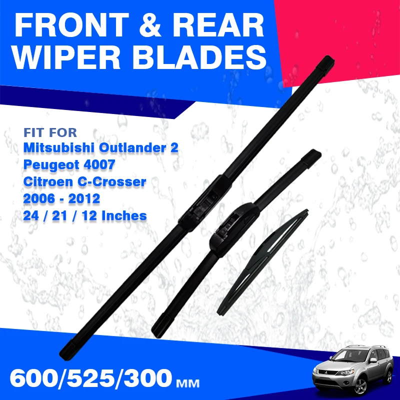 Car Front Rear Wiper Blades For Mitsubishi Outlander 2 2006 - 2012 CW ZG ZH Peugeot 4007 Citroen CCrosser Windscreen Windshield