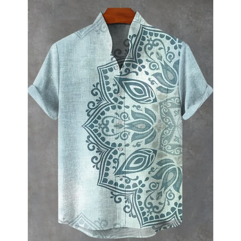 Retro African Tribal Totem Pattern Printing men's New Linen Comfortable Fabric short-sleeved Shirt Casual Street Trend Fast Deli