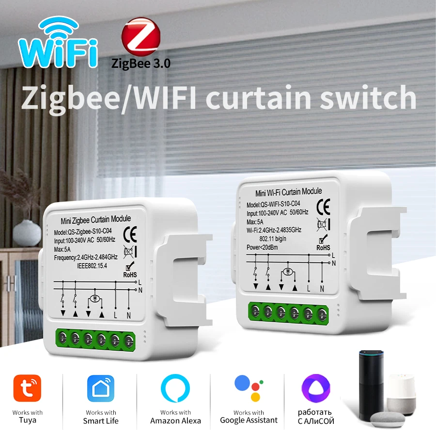 5A Tuya WiFi ZigBee Smart Curtain Switch Module Blinds Roller Shutter Electric Motor Voice Control Timing Supports Alexa Google