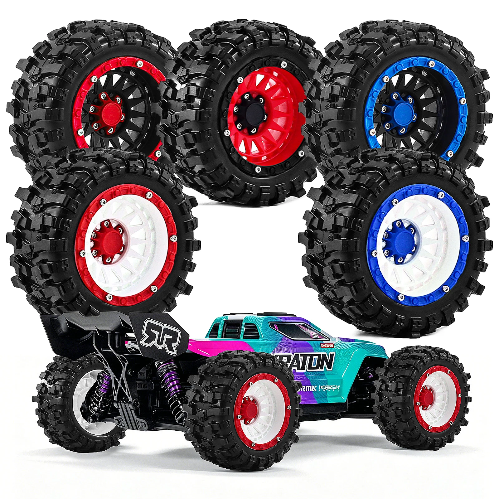 4pcs RC Off-Road Wheel Rim Tires 90*43mm for 1/14 1/16 Traxxas Summit E-Revo ARRMA Mini Kraton 3S SCY MXJ Hyper Go RC Car