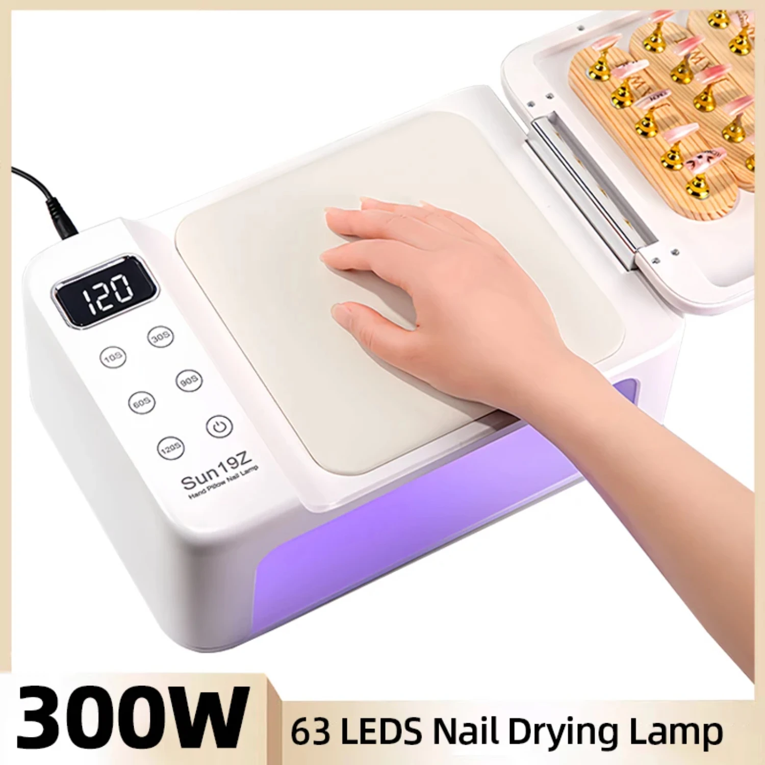 300W UV LED Nail Art Lamp With Hand Pillow High-power 63 LEDS Nail Drying Lamp For Curing All Gel Nail Lamp With Smart Sensor