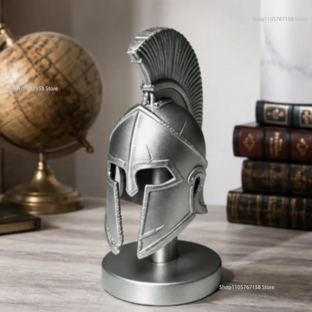 3D Print Mini Statue Silvery Helmet Odyssey Themed Warrior Helmet Desk Display Hobby Decor Ornament Gifts for Family Parties