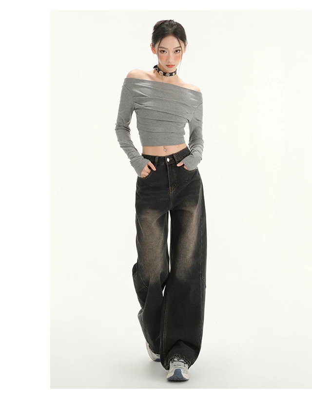 

American Sle Vintage Knife Wide Leg Jeans Women Summer Design Casual Loose Drapey Straight Cut Trousers Trendy