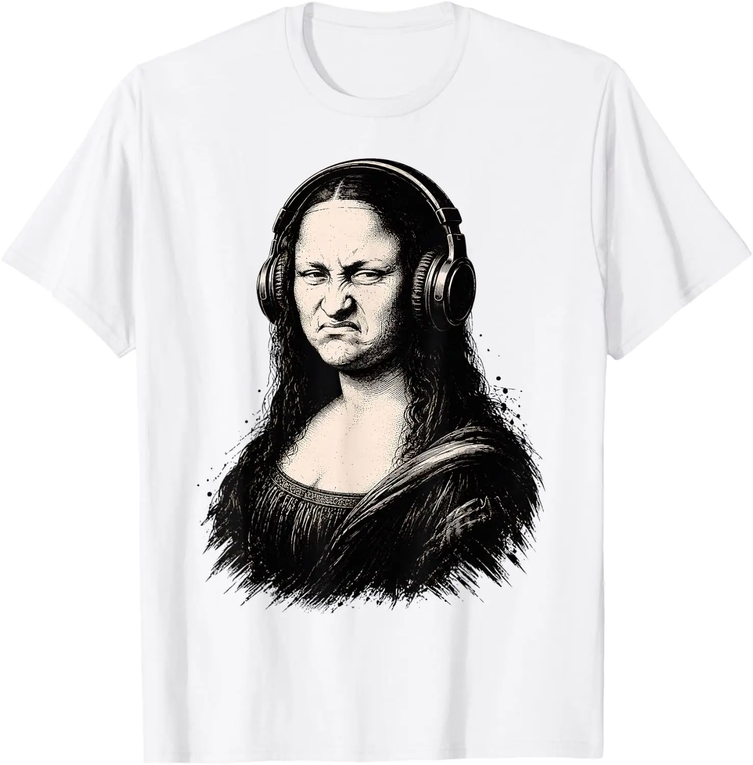 Mona Lisa Bass Face Funny DJ Producer Music Lover T-Shirt 100% Cotton Trendy Y2K Short-Sleeve Tee-Soft, Quick-Drying,