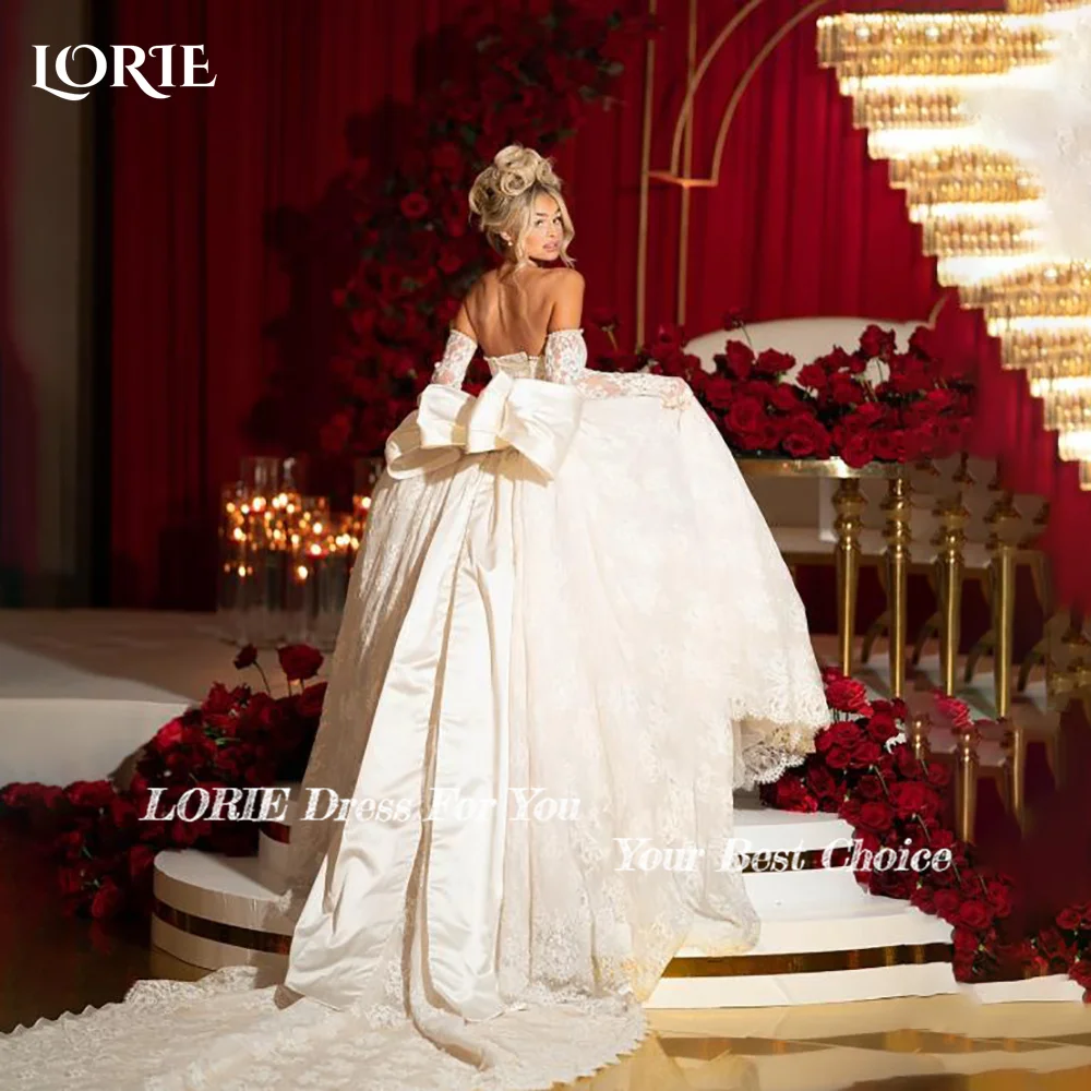 

LORIE Lace Vintage Wedding Dresses Applique Hi-Lo Puff Strapless Bobycon Backless Mermaid Bridal Gown Customized Party Dresses