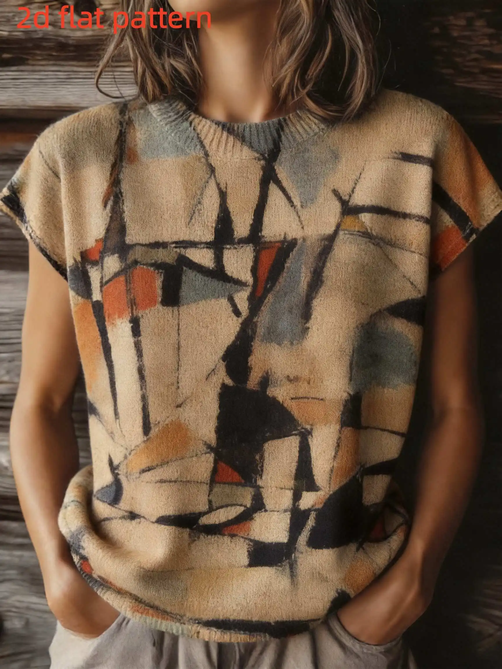 2D Flat Pattern Spring and Summer Fashion New Style Pullover Round Neck Sleeveless Women's Top Digital Print Trendy Women's Clothing Women's Top Music Festival