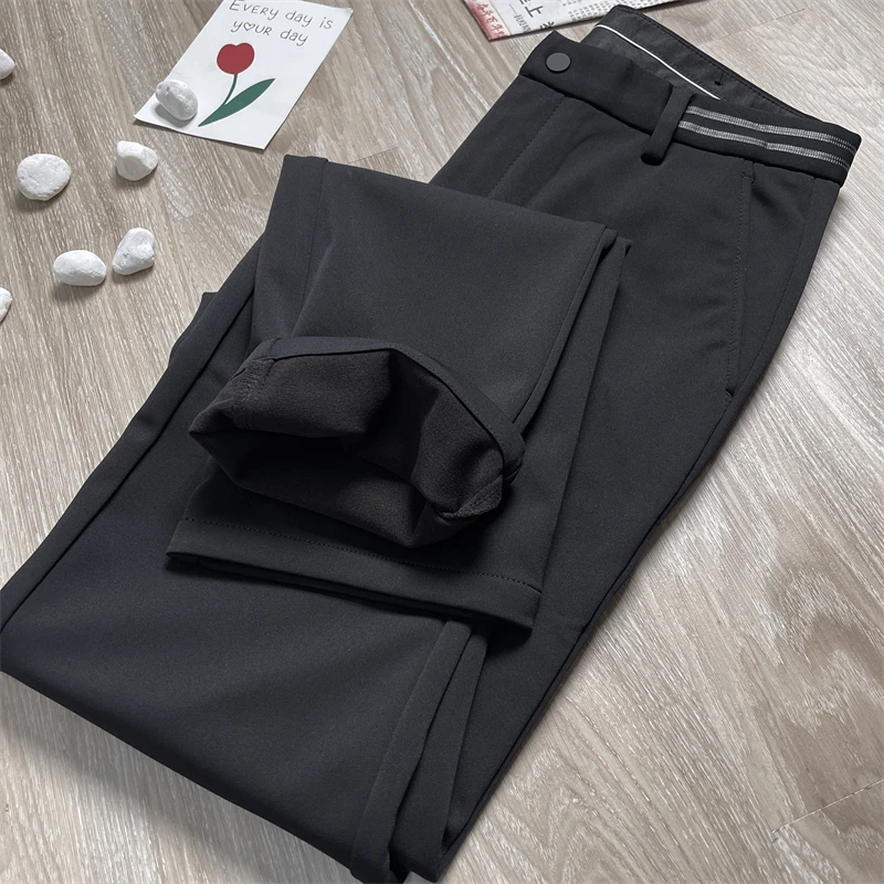 

Men's Busin Casual Long Pants Autumn Winter New Arrival Comfortable Warm Waisand Weave Simple Faion Ci Sle