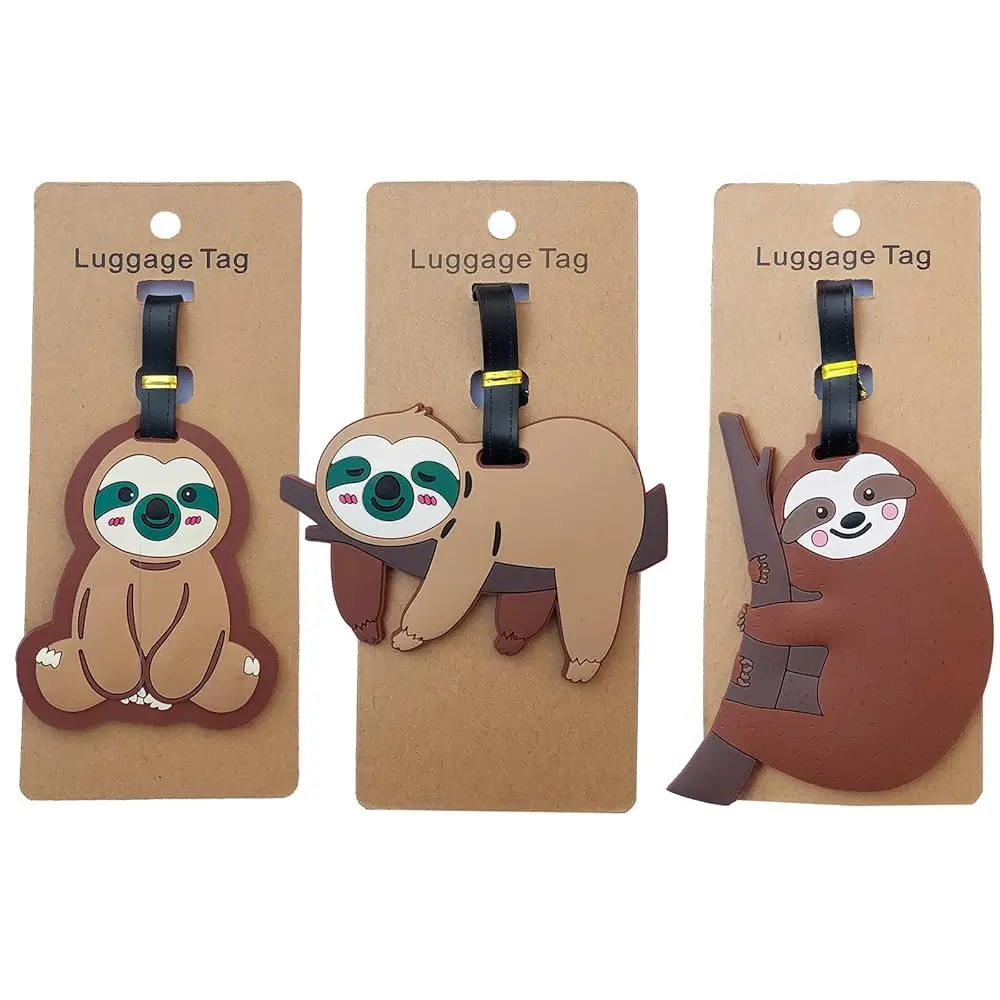 

3PCS Sloth Luggage Tag Cute Baggage Identification Labels Travel ID Tag with Belt Strap for Suitcase (A-3PCS)