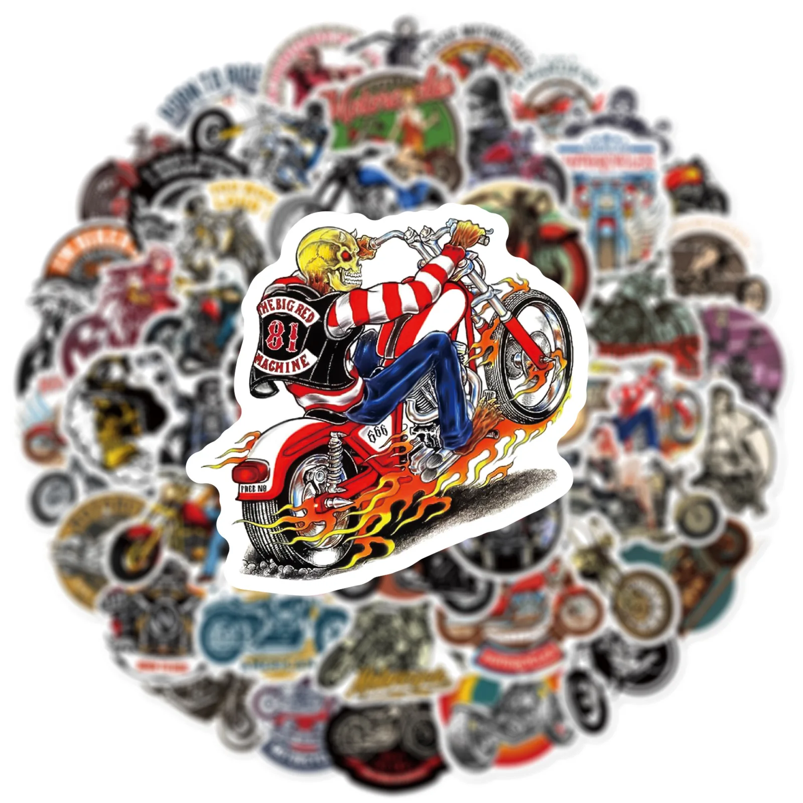 50PCS Cool Retro Motorcycle Stickers Vintage Helmet Phone Car Laptop Graffiti Luggage Motorcycle Sticker Decal Decoration