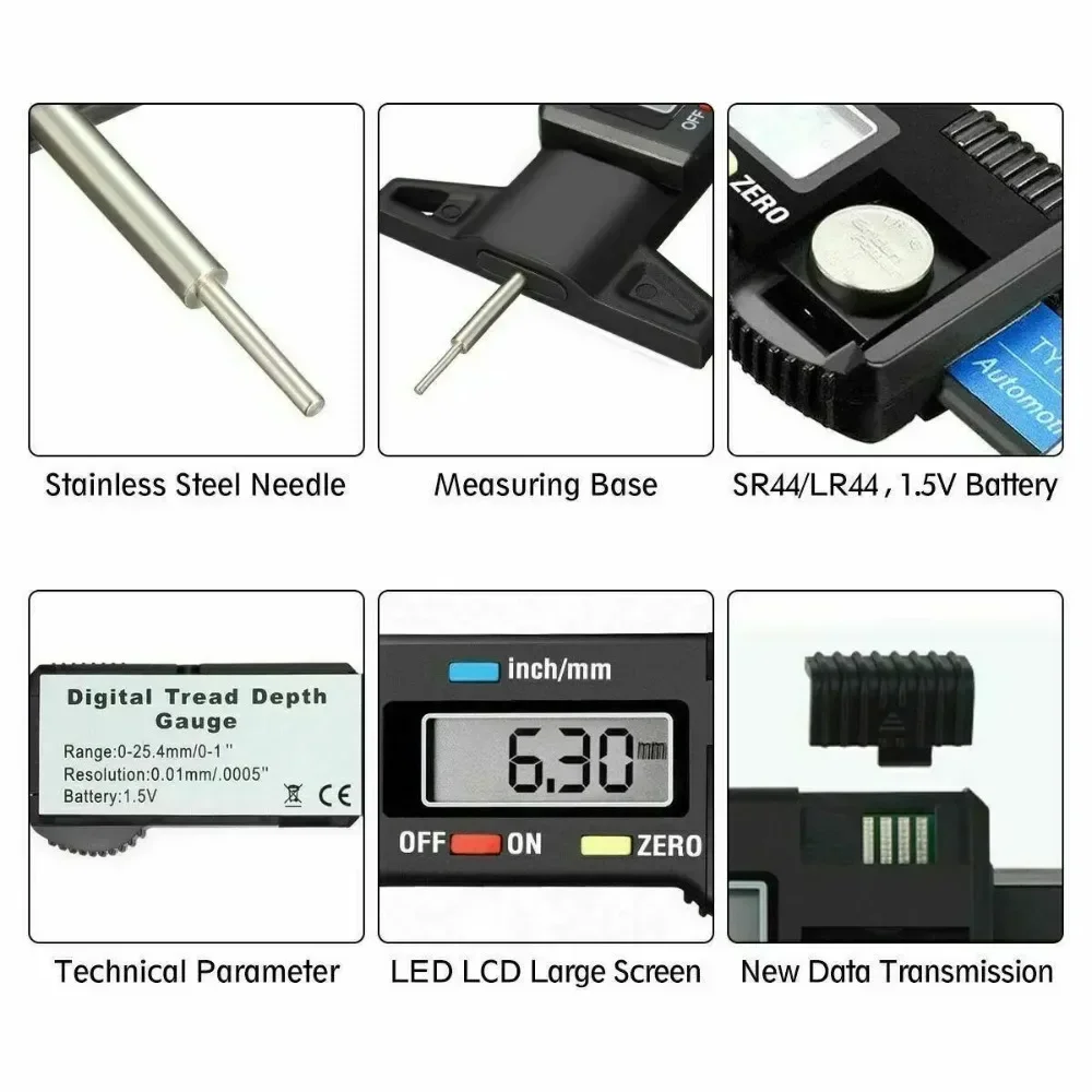 Digital Car Tyre Thickness Gauges Depth Meter For Safe Auto Tyre Tread Monitoring Tyre Wear Detection Measure