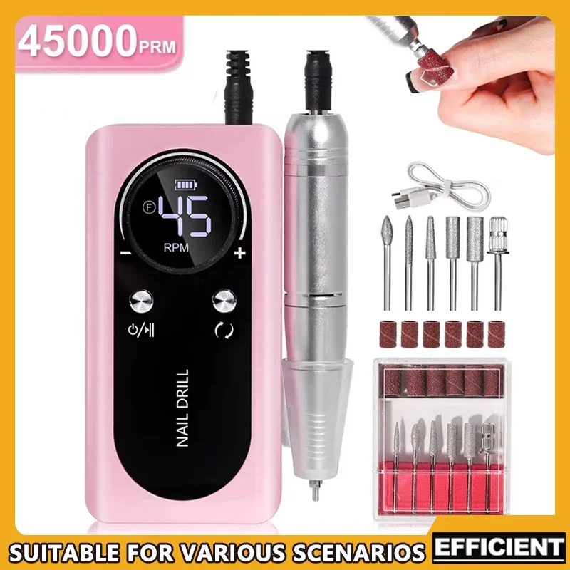 Perceuse à ongles électrique Portable professionnelle, 45000 tr/min, Rechargeable, à faible bruit, ponceuse à ongles pour Salon de manucure, outil de lime