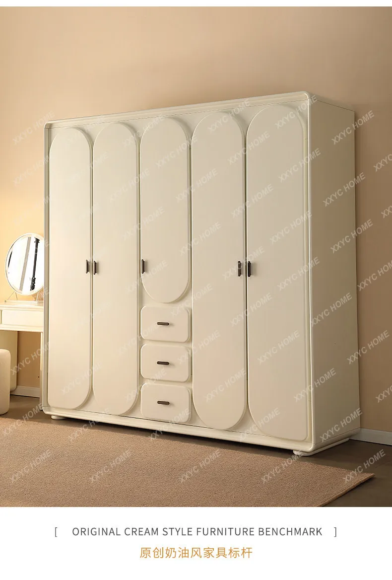 SSC Cream   Solid Wood Five-door Modern Simple Cream Style Bedroom   Large Wardrobe