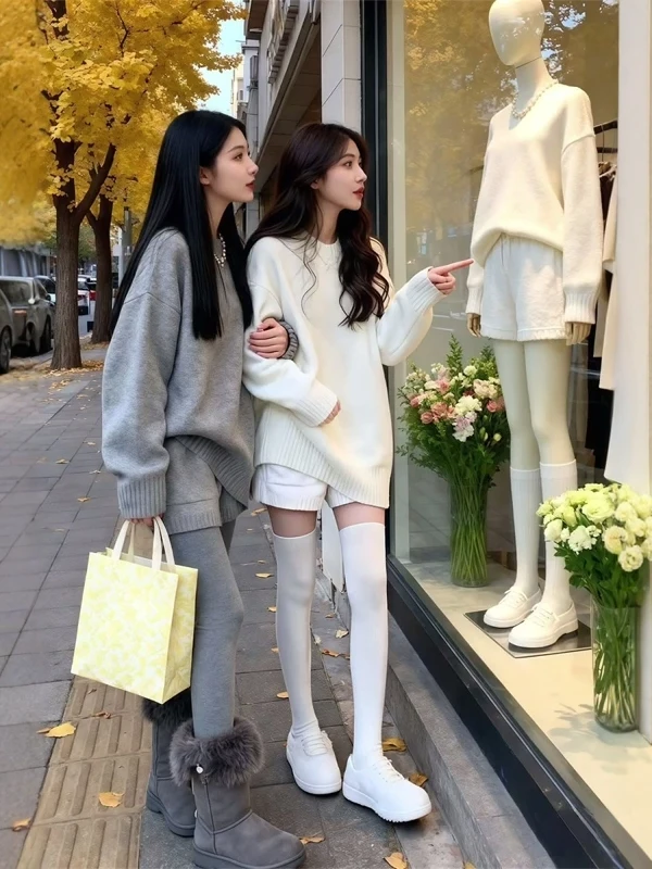 

Loose Long Sleeve High Waist Women's Sweater Short Pants Two-Piece Set Korean Style Comfortable Casual Fashion Spring New