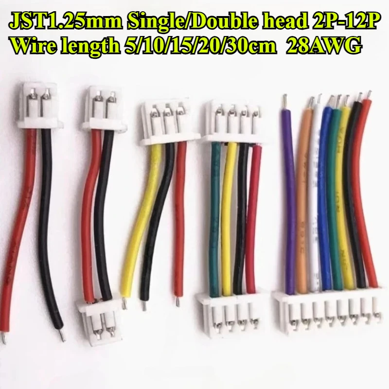 JST 1.25mm 2/3/4/5/6/7/8/9/10/12P Pin Single Double head Terminal Wire Length 5/10/15/20/30cm 28AWG Electronic Wire Connector